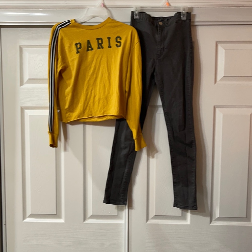 Two jean outfits.